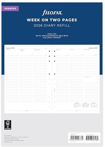 Filofax Kalender Deskfax 1 Woche auf 2 Seiten (englisch)2026