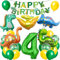 Dino Geburtstag Deko 4 Jahre, XXL Dinosaurier Deko Kindergeburtstag, Geburtstagsdeko Jungen 4 Jahre, Folienballon Dino 4 mit Happy Birthday Banner für Dinosaurier Party Kindergeburtstag