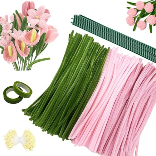 Mailfull 300 Piezas Limpiapipas Manualidades 3 Colores Limpiapipas Alambres de Chenilla con Tallo Floral Artificial para DIY Manualidades Decoraciones Creativas