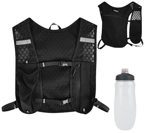 Laufweste für Damen und Herren,mit 1 Trinkflasche 500 ml,Verstellbare Brustgurte Running Vest,Ultraleicht Reflektierender Laufweste Hydration Pack für Laufen,Radfahren