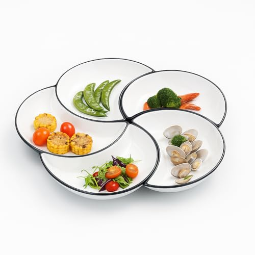 Coolcapis 5pcs Divided Serving Platters Ceramic Trays White Crescent Shape Dishes Plate Set Divided Large White Cold Plates Decorative Tableware Appetizer Food Sushi Snacks Nuts Curry
