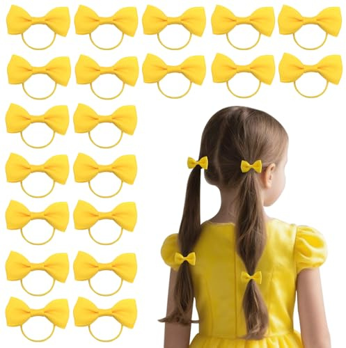 Dalababa 20 Stück Haarschleifen für Mädchen, 5,1 cm, elastische Gummi-Haarbänder, Schleife, Zopf, Pferdeschwanz-Halter, Schulzubehör für Mädchen, Kinder, Kleinkinder, Säuglinge – Gelb
