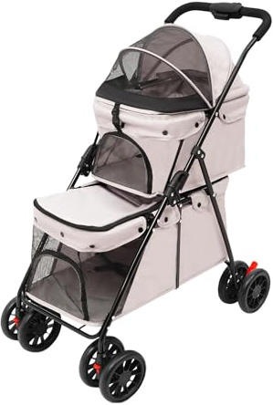 2 Etagen Hundewagen, Faltbarer Hundebuggy, Doppelter Katzenbuggy, Obere 44 * 23cm bis 15kg Unteren 60 * 27cm bis 20kg, Katzenwagen mit Sicherheitsgurte
