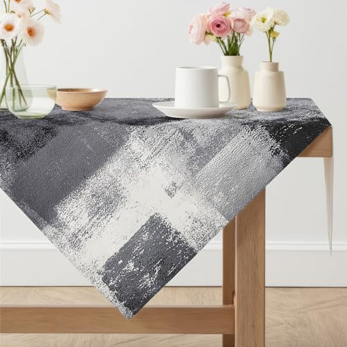Mantel Mesa Cuadrado 100 x 100 cm Negro Mantel Antimanchas Aspecto Lino Manteles Lavable Moderno Exterior Rústico Protector Mesa Comedor Decorativo para Cocina, Navidad, Fiestas, Cumpleaños
