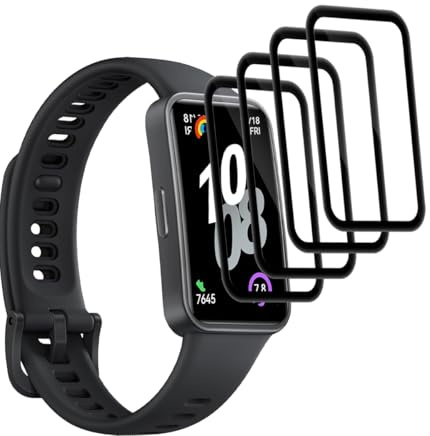 Jaavkkma 4 Piezas Protector Pantalla para Huawei Band 10 Cristal Templado, Anti-Arañazos/HD, 3D Curvado Película Protectora para Huawei Band 10 - PMMA Protector Pantalla Compuesto