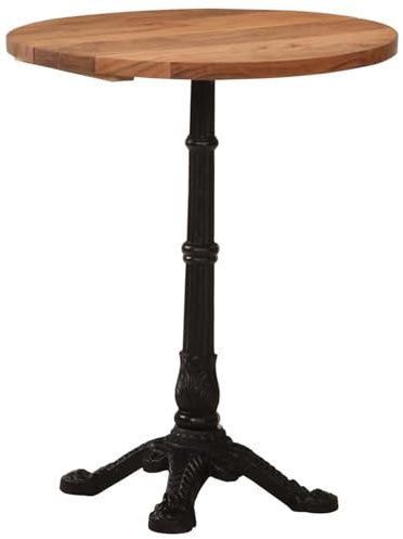 Gecheer Acacia Wood Bistro Table with Cast Iron Base - 60cm Diameter, 76cm Height, Natural Finish, Requires Assembly Model321088