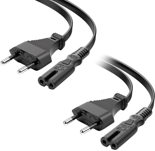 AXFEE Euro Netzkabel, 2 Stück 2 polig Eurostecker Typ C Auf C7 Buchse | Stromkabel Netzkabel Kaltgerätekabel, 2m Verlängerungskabel, Universelles Strom Kabel Stecker, Kleingerätekabel Schwarz