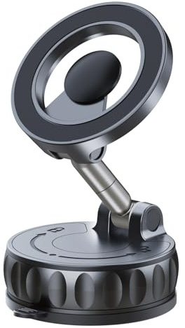 Strong Vacuum Suction Car Phone Mount with Twist Lock & N52 Dual-Ring Magnet – 360° Rotating Universal Dashboard/Windshield Holder for iPhone & Android, No-Residue Sticky Pad Included