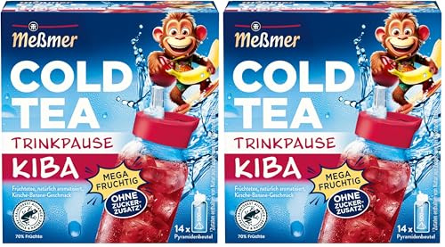 Meßmer Cold Tea Trinkpause KiBa | Früchtetee mit Kirsch-Banane-Geschmack | für kalten Aufguss | ohne Zuckerzusatz | 14 Pyramidenbeutel (Packung mit 2)