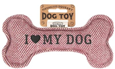 History & Heraldry Personalisiertes Quietschendes Hundespielzeug, Knochen Form, red, mit 'I My Dog' Aufschrift, Stoffspielzeug für Hunde