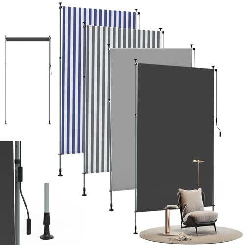 LZQ Senkrechtmarkise mit Handkurbel Balkonmarkise Sichtschutz Markise 100x310 cm, Klemmmarkise Höhenverstellbar, Vertikalmarkise Sichtschutzrollo ohne Bohren, Blickdicht Balkonrollo, Dunkelgrau