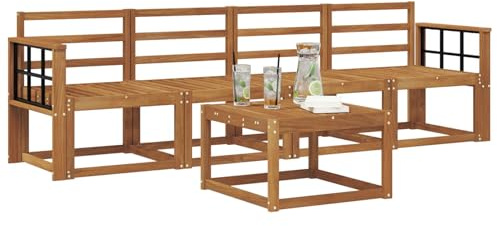vidaXL Outdoor-Sofagarnitur 5 pcs Natur Massivholz Akazie, Garten-Sektionalsitz, Moderne Außenmöbel, langlebige Lounge, entspannte Terrasse für alle