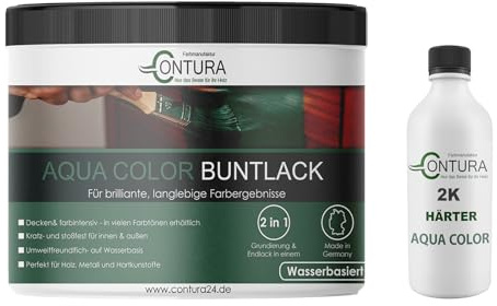 Contura 2K Buntlack Seidenmatt Lackfarbe Lack Außen Innen Holz Metall 2 Komponenten Farbe Set mit Härter Holzlack Möbellack (RAL 9016 - Verkehrsweiß, 250ml.)