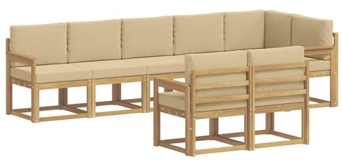 vidaXL Outdoor-Sofagarnitur mit Kissen 8 pcs Weiß und Beige Polyester, Moderne Sofa für draußen, Gartenmöbel-Set, wetterfest, gemütliche Terrassen-Lounge