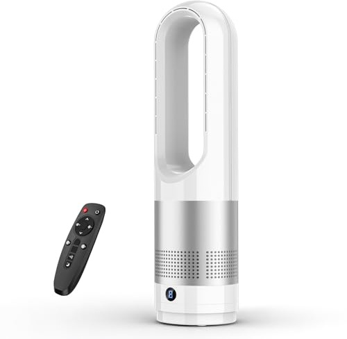 Qbiower Bladeless Tower Fan, Quiet Fan for Bedroom, Silver