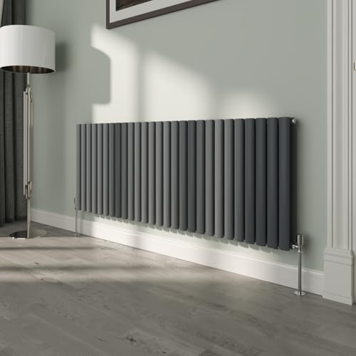 NRG 600x1593mm Oval Column Radiator Double Panel Anthracite | Oval Tube Design, Radiator Wall Mounted, Central Heating Rads, High Heat Output, Modern Radiator, for Living Room, Bedroom