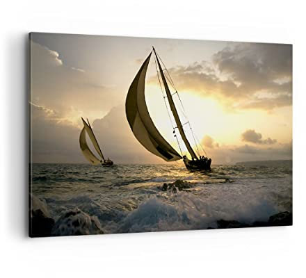Wandbilder Dekoration Wohnzimmer Schiff Sonnenuntergang Sonne Landschaft Bilder auf Leinwand 120x80cm Leinwandbild Schlafzimmer Deko Wand Kunstdruck Art Groß XXL Wanddeko Bild Canvas AA120x80-3158