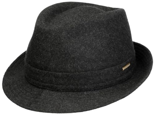 Stetson Chapeau Benavides Trilby Femme/Homme - Made in Italy Tendance pour Homme avec Doublure, Doublure Hiver Automne-Hiver - 57 cm Anthracite