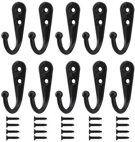 10 Stück an der Wand befestigte Haken Kleiderhaken Kleiderhaken Kleiderbügel mit 20 Stück Schrauben in Nickel, schwarz