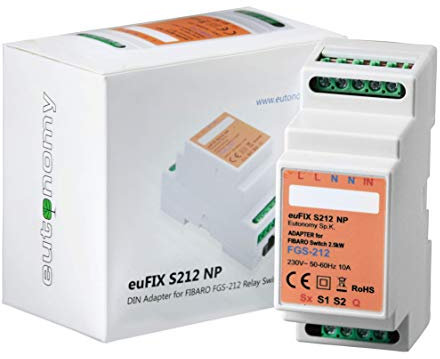 Eutonomy euFIX Adaptateur de Rail DIN pour FIBARO Relay Switch 1x3kW, sans Boutons, S212NP