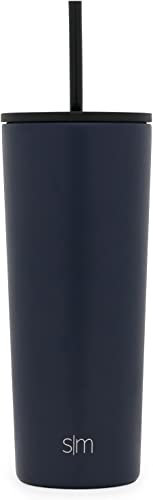 Simple Modern Insulated Tumbler with Straw and Lid | Iced Coffee Cup Reusable Stainless Steel Water Bottle Travel Mug | Gifts for Women and Men | Classic Collection | 710ml | Deep Ocean