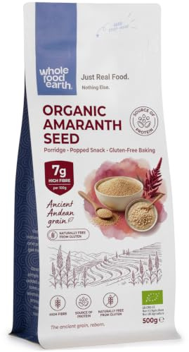 Wholefood Earth Organic Amaranth Seed – 500g | Raw | Vegan | GMO Free | High Fibre | Certified Organic