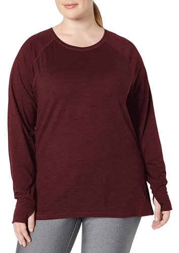 Amazon Essentials Damen Langärmeliges T-Shirt mit Rundhalsausschnitt aus Angerautem Tech-Stretch - Auslauffarben, Burgunderrot Space-dye, XL
