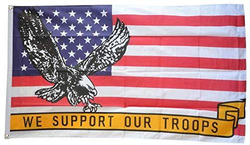 Flaggenfritze® Flagge/Fahne USA mit Adler We Support Our Troops - 90 x 150 cm
