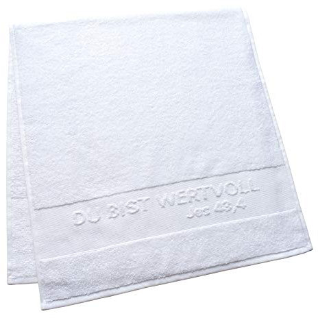 Uljö Handtuch Uni mit gewebtem Vers Du bist wertvoll JES 43.4 aus 100% Baumwolle (weiß)