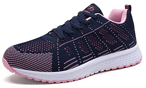 Minbei Zapatos planos con cordones, ligeros y transpirables para correr, caminar diariamente, al aire libre, fitness, atlético para mujer 42 EU [azul]