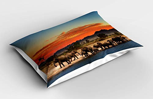 ABAKUHAUS Safari Kissenbezug, Safari Wildlife, Dekorativer Standard King Size Gedruckter Kissenbezug, 80 x 40 cm, Orange Braun
