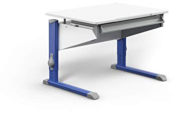 Moll Bandit Kinderschreibtisch höhenverstellbar | mitwachsend, ergonomisch & neigbar für aufrechtes Sitzen | ideal für Schulkinder | Schreibtisch weiß (Standard, Blau, 90cm x 70,5cm)