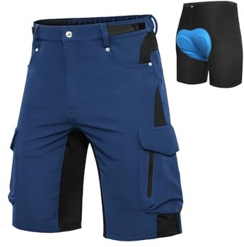 Cycorld MTB Hose-Kurz-Herren-Fahrradhose-Gepolstert, Schnelltrocknende MTB Shorts Radlerhose Atmungsaktiv Radhose Herren Kurz mit Verstellbaren Klettverschlüssen(Indigo, M)