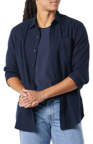 Amazon Essentials Men's Long-Sleeve Flannel Shirt (Available in Big & Tall), Navy, L