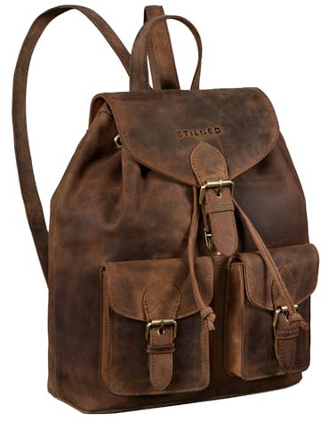 STILORD 'Ezra' Tagesrucksack Leder Daypack Groß Vintage Backpack ideal als Laptoprucksack 13,3 Zoll Schulrucksack DIN A4 Reiserucksack Echtes Leder, Farbe:mittel - braun
