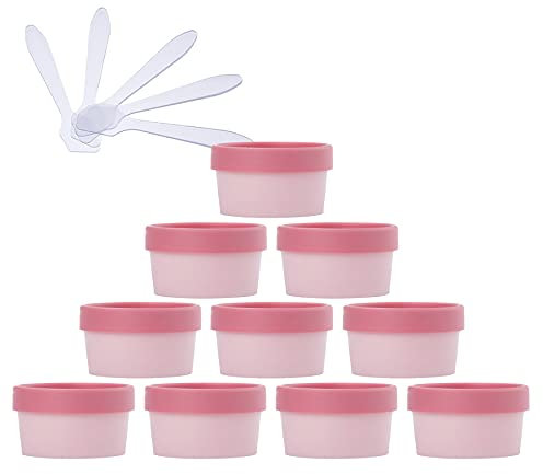 TIANZD 20 Stück 50 ml Pink Leere Dosen mit Deckel Cremedose Kunststoff Schraubdose Tiegel 50 g Leerdose Kosmetische Behälter Maskenschale Tiegel für Mask Mud Badesalz Creme Salbe, 5 Stück Spatel