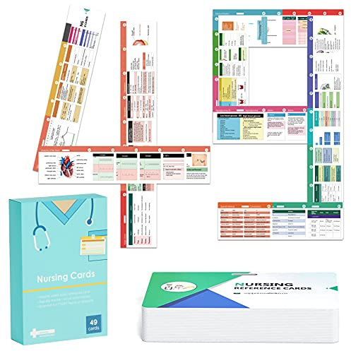 49 Horizontal Nursing Badge Reference Cards, Nursing School Essentials Set, Bonus Cheat Sheets - Lab Values, EKG, Vitals, Etc for Nurse, LPN, Or Students
