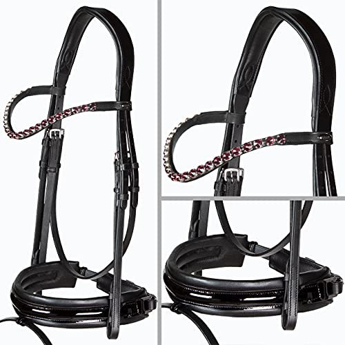 Heinick-Reitsport Trense anatomisch Motion Schwarz Lack breites RH mit Zaumhaken ~ Warmblut ~ (Glow-Berry)