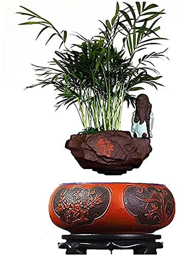 BANNESE Schwebender Luft Bonsai Topf, 360 Grad Magnetschwebebahn Schwimmluft Bonsai Topf Klassische Keramik Suspension Blumentopf Für Wohnzimmer Büro Dekoration,E