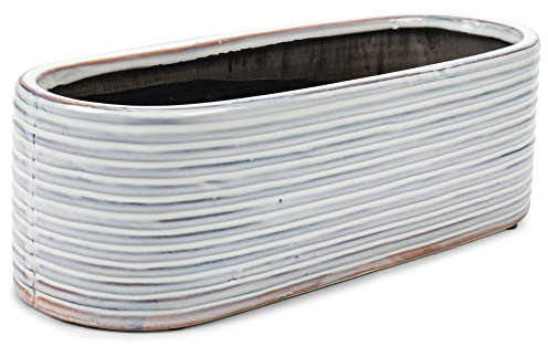 Napco Pflanzgefäß aus Keramik, oval, 38,1 x 15,2 cm, Weiß