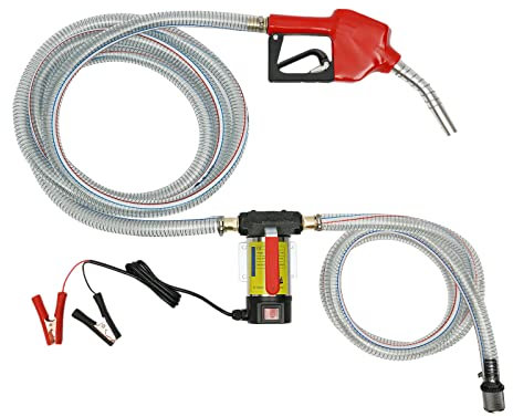 BJTDLLX Dieselpumpe 12V Selbstansaugend Heizölpumpe 175W 50L/min Bio Ölpumpe Automatik Pistole Tankstelle Kraftstoffpumpen (Transparent Stahldraht Ölauslassschlauch)