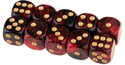 Yourandoll 10 STÜCKE Polyedrische Würfel D6 Würfel 16mm Acryl Dice Spielwürfel for DND RPG Tischspiele (Rot Schwarz)