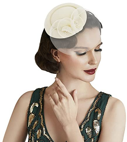 Fascinator Hüte 20er 50er Jahre Hut Haar Clip Accessoire Haarreif Kopfbedeckung mit Schleier Cocktail Tea Party Hochzeit Kirche Haarschmuck Kopfschmuck für Mädchen und Frauen