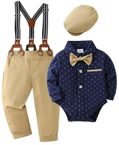 ZOEREA Baby Boy Gentleman Outfits Clothes Set 0-18 Months Romper Jumpsuit with Bow Tie + Suspender Pants Infant Wedding Clothing Sets