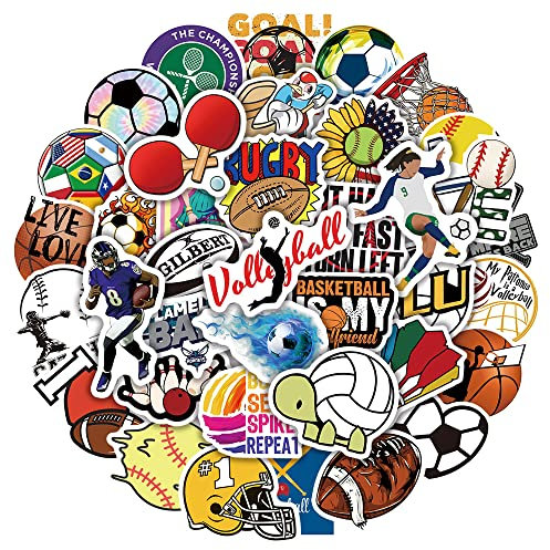 50PCS Stickers for Mixed Ball,Baseball Football Stickers,Teens Boys and Girls Sticker Pack Vinyl Skateboard Guitar Door Laptop Luggage Car BikeWater Bottle Birthday Party Supplies Stickers