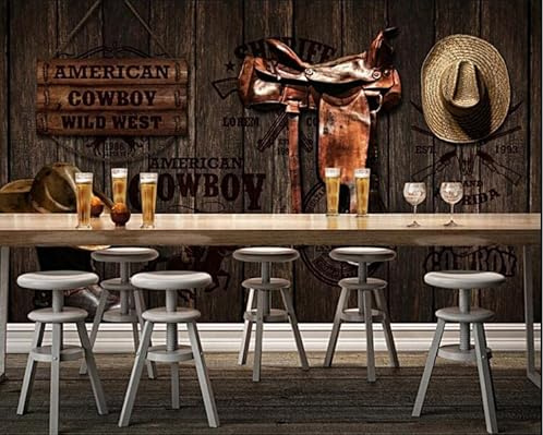 3D Fototapete Tapete Foto Western Cowboy Kultur Backsteinmauer Bier Thema 3D Wandbild Tapete Bar Restaurant Industriedekor Tapete 3D-350Cmx245Cm