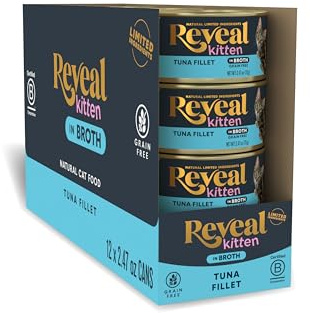 Reveal Natural Wet Kitten Food, Limited and Natural Ingredients, Grain Free, High Protein with No Artificial Additives, Tuna Fillet in Broth (12 x 2.47 oz Cans)