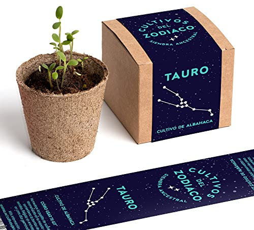 Cultivos del Zodiaco Tauro | Semillas de Albahaca | Kit de cultivo con bomba de semillas, sustrato y maceta | Regalo original para amantes del horóscopo | Resetea