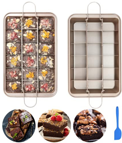 IVEOPPE Brownie Backform mit Trennwänden Backblech Brownieform - 31 x 20 x 3,7 cm Brownie-Backform, Antihaftbeschichtete, für Backen von Kuchenkeksen