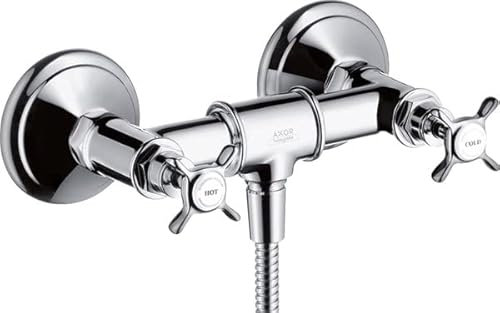 hansgrohe Zweigriff-Brausearmatur Axor Montreux AP, 1 Verbr., m Kreuzgr., brush. bla vc